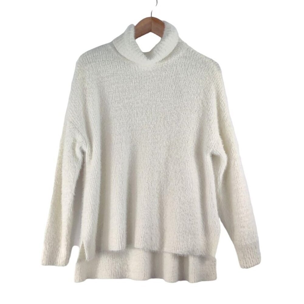 Fuzzy Sweater Winter White sz OX by Sonoma Cowl Neck Women's Cozy Soft Knit